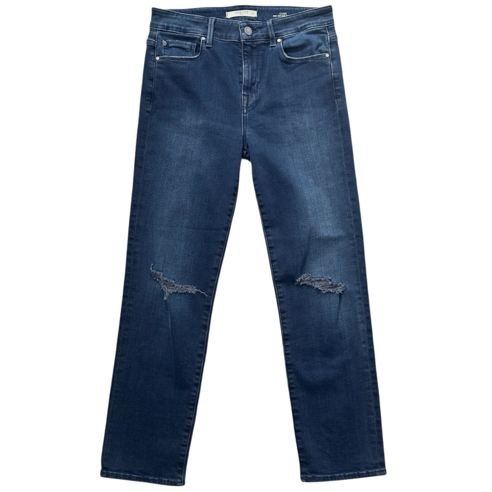 FIDELITY Cher High Rise Slim Straight Ripped Knee Denim Jeans Eclipse Size 27